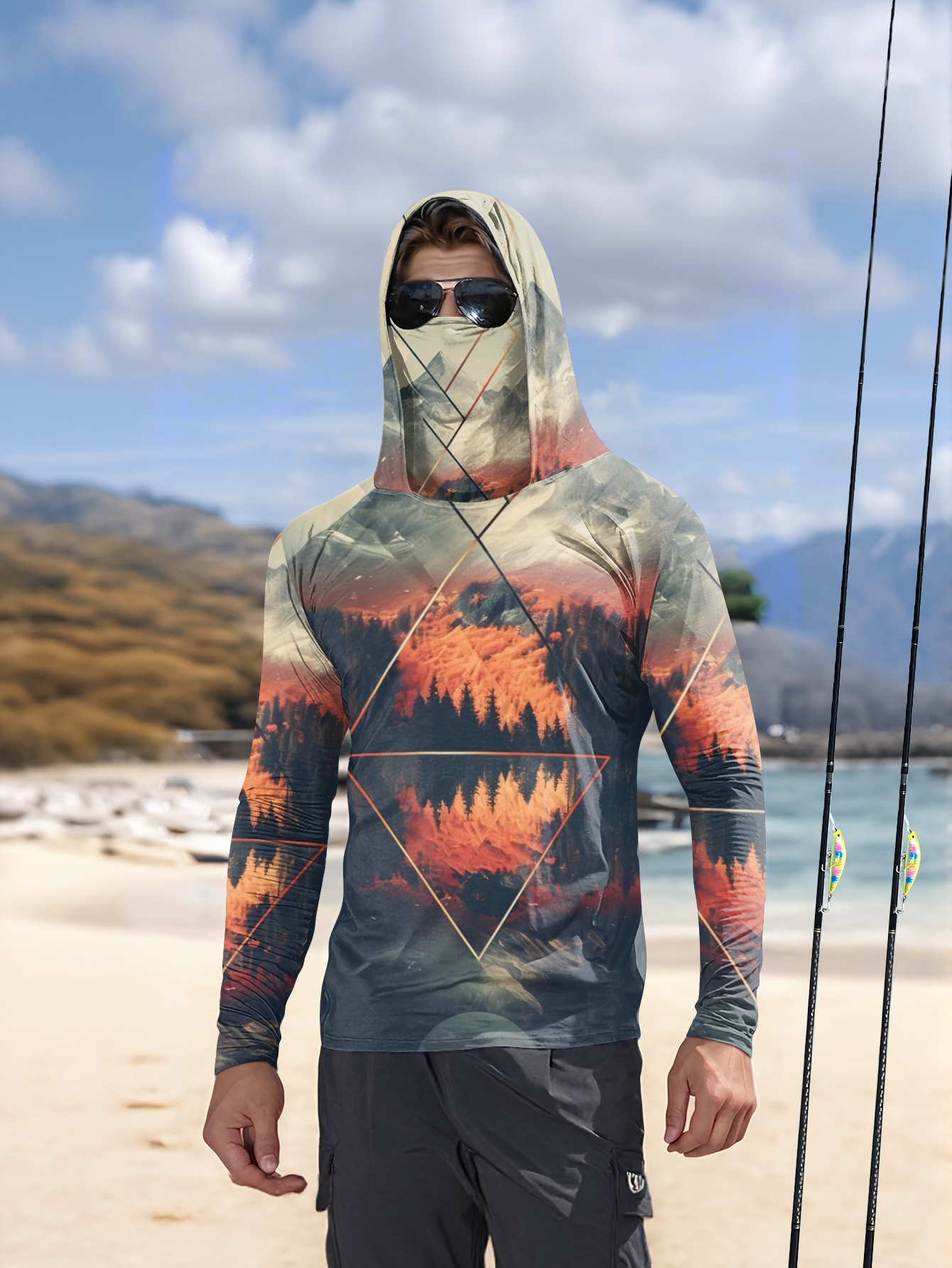 Fishing Mask Sun Protection - Camiseta de Pesca Masculina para Atividades