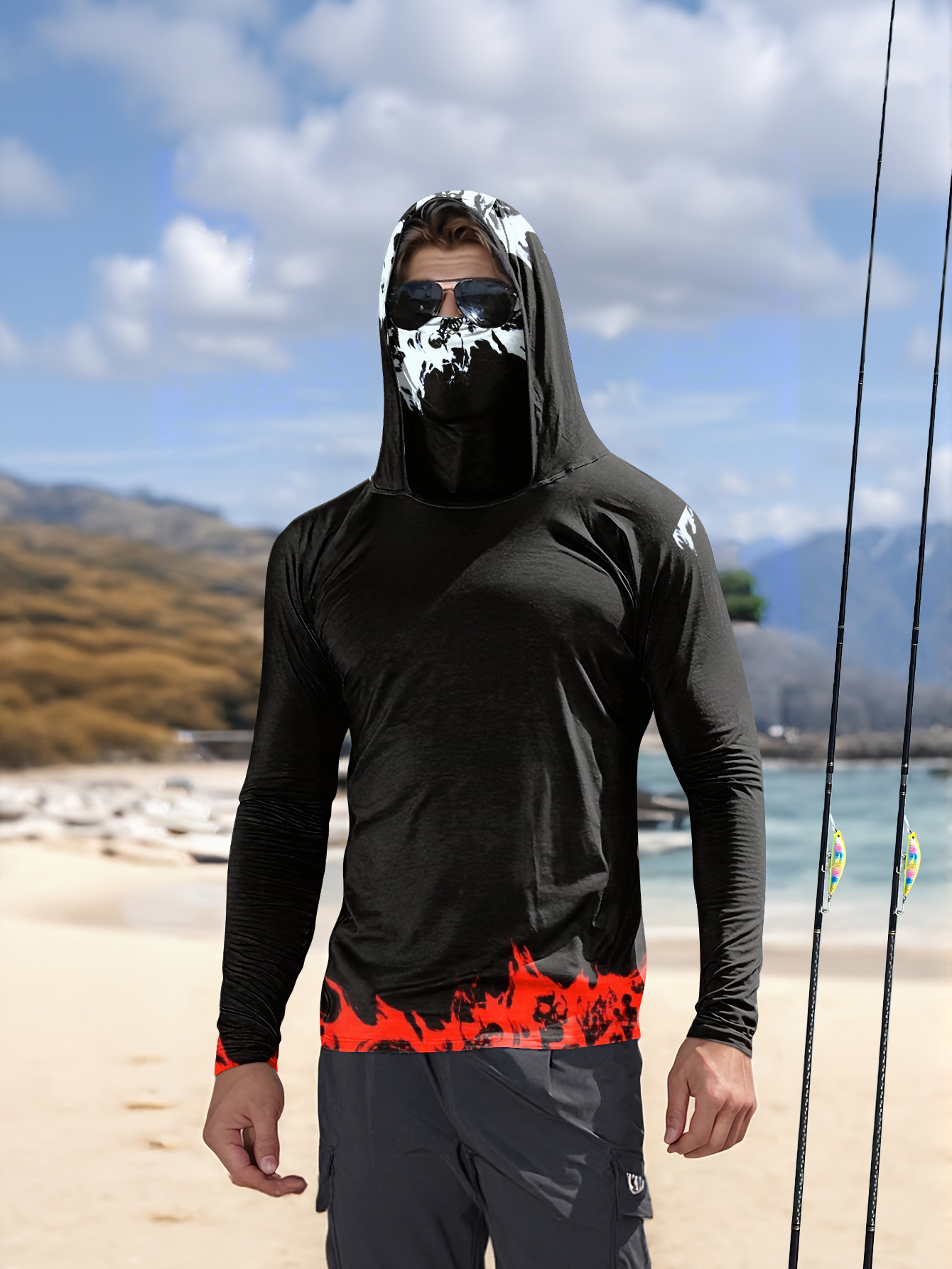 Camisa de pesca masculina com  - Fishing Hoodie avaliação e preço