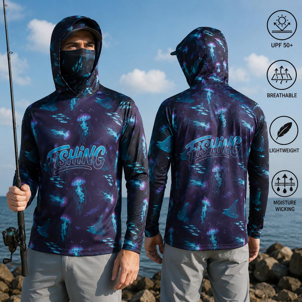 Camisa de Pesca com Capuz para - Fishing Mask Sun Protection avaliação e preço